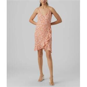 New VERO MODA NORDSTROM Women's Orange Floral Emma Wrap Sundress Size L